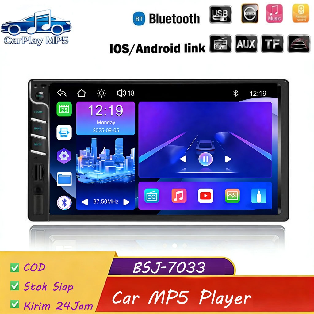 7033, 7 Inch Double Din Car MP5 Player, Touch Screen Bluetooth Car Stereo