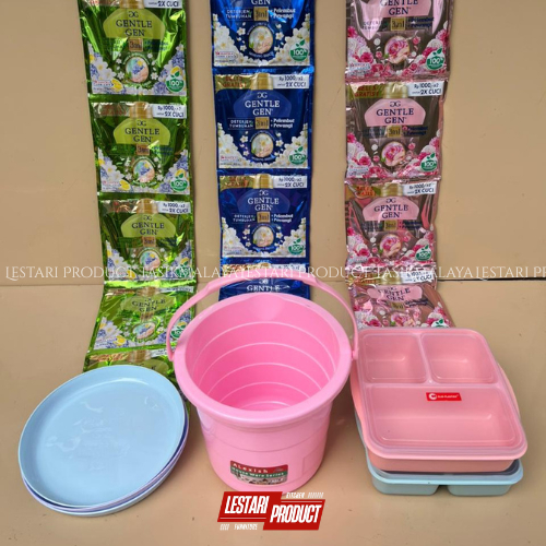 ( 16 PCS ) GENTLE GEN CAIR FREE HADIAH MENARIK BEBAS PILIH ( PIRING, EMBER, LUNCH BOX )  | DETERGEN 