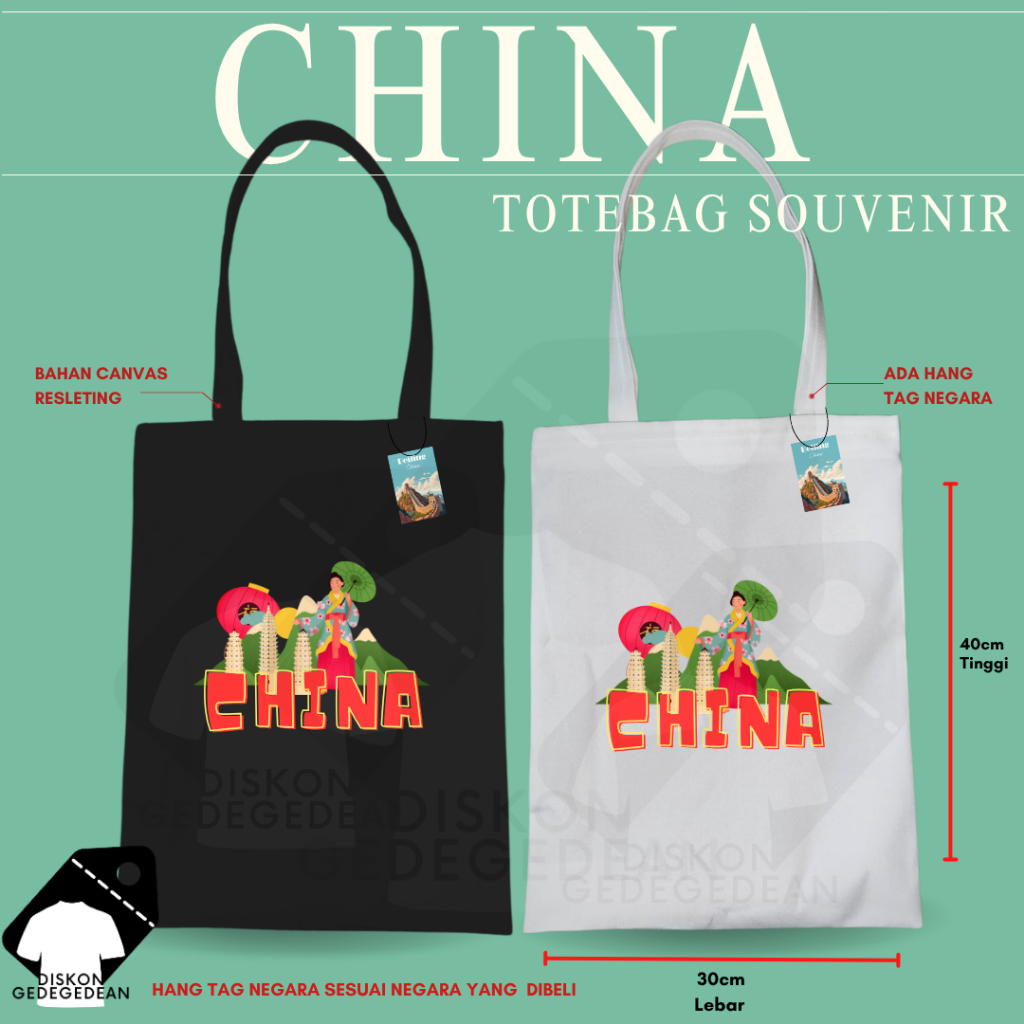 Diskongedegedean Totebag China Souvenir Tas Oleh Oleh Beijing Kanvas Resleting 6