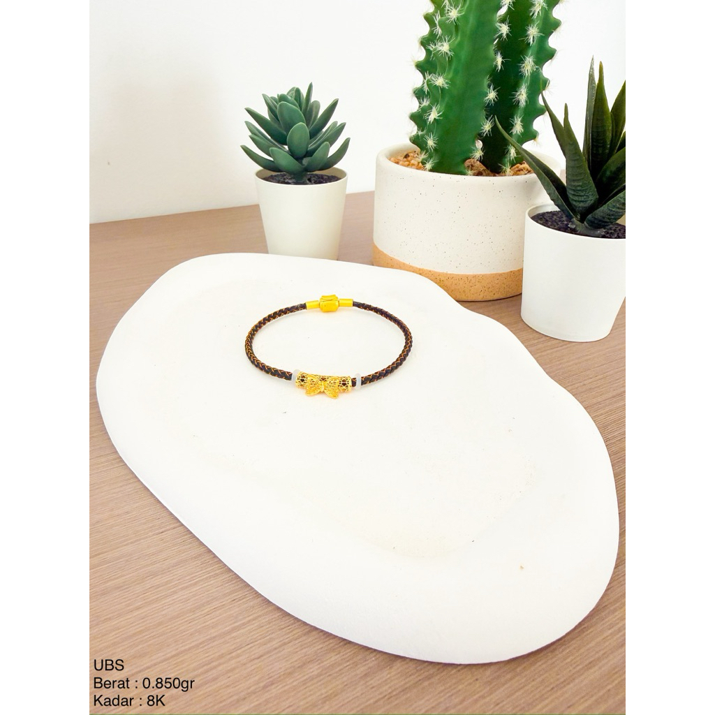 Perhiasan Emas Charm Pita dan Bunga 8k / 375 UBS dan Tali Gelang Charm