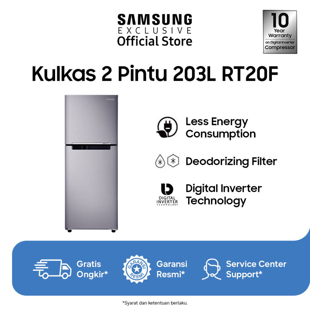 Samsung Kulkas 2 Pintu 216L | Hemat Energi | Filter Penghilang Bau | RT20FARWDSA/SE
