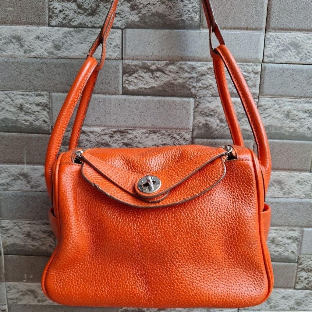 Shoulder Bag Orange Genuine Leather, Lindoy Tas Kulit Sapi Asli Warna Oren