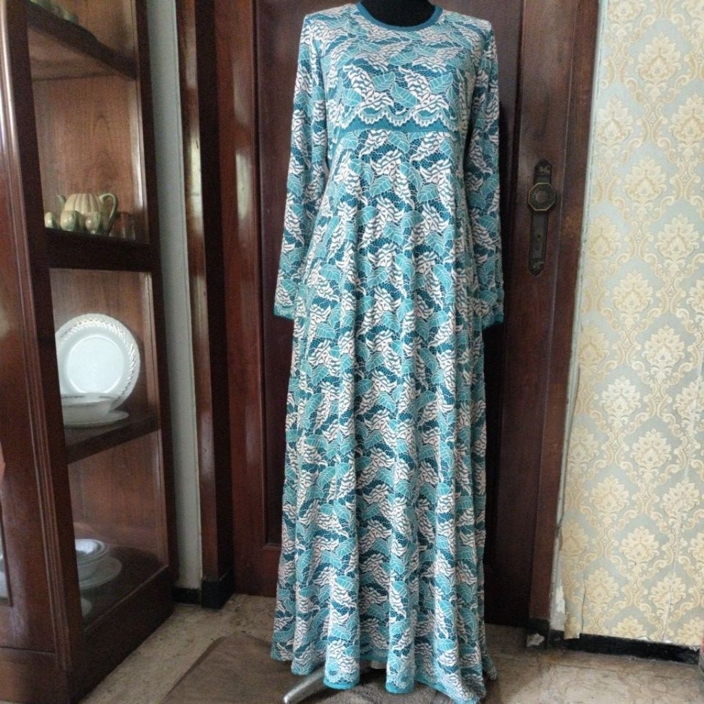 Pakaian Wanita Gamis Longdress Pesta Full Brokat Hijau