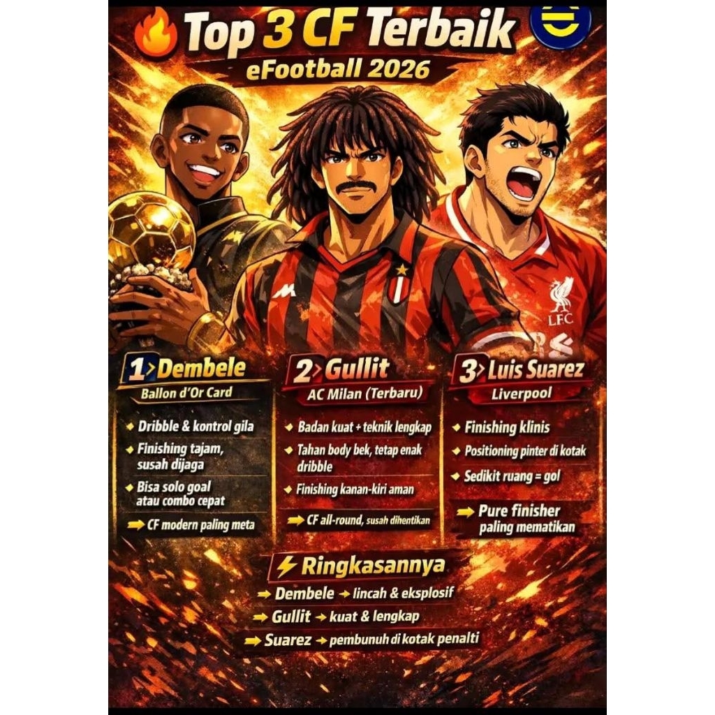 Efootbal 2026 android IOS CF TOP TIER  Suarez Gullit Suarez Forlan Van basten ada squad Barcelona Ma
