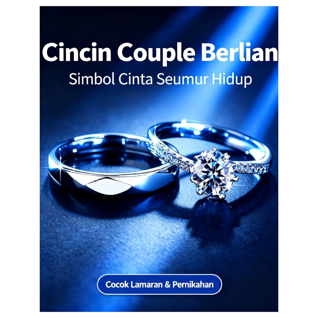 Set Cincin Pasangan Perak Zirkon Berlian Adjustable Cincin Lamaran