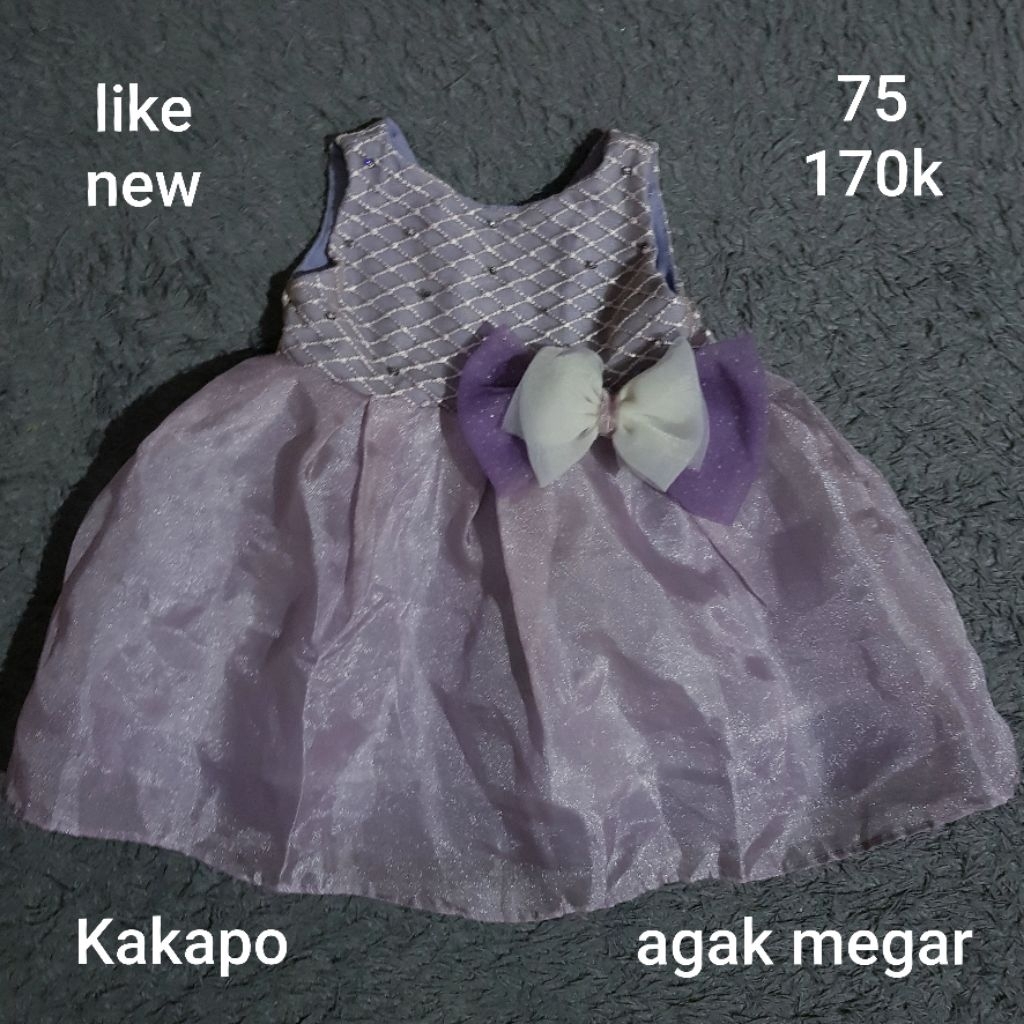 PL Dress Kakapo Bayi 6-12 Bulan Ungu Taro Kutung Cantik Mewah Organza Megar Preloved Premium