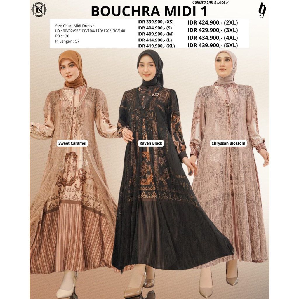 STYLE 1 - BOUCHRA DRESS/MIDI GAMIS MEWAH MOTIF KOMBINASI BRUKAT BY NADHEERA LUXURY