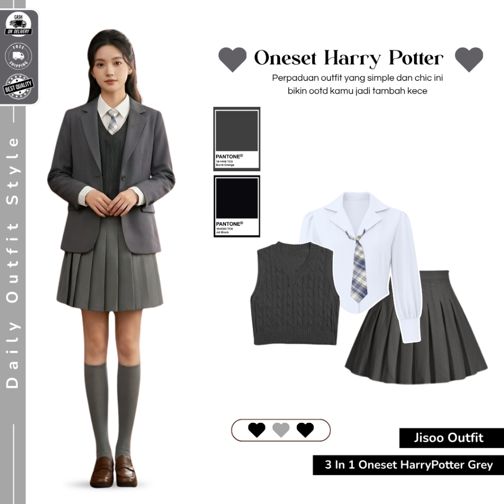 Celin Costume HaryyPotter Yearbook ( Rok + Kemeja + Vest + Dasi ) One Set Outfit Yearbook  - JO 148