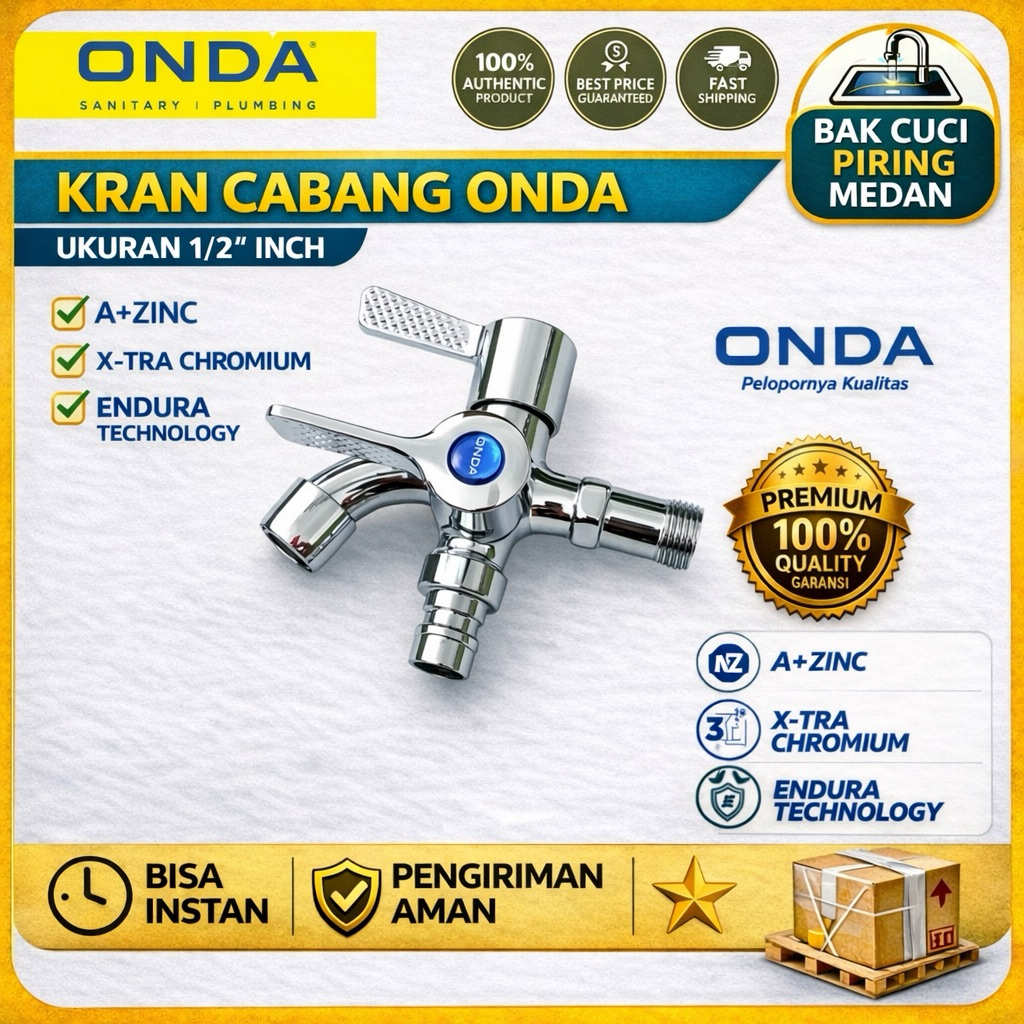 KRAN CABANG ONDA 1/2” / KRAN AIR DOUBLE CABANG SHOWER ONDA-KRAN CABANG MESIN CUCI MERK ONDA