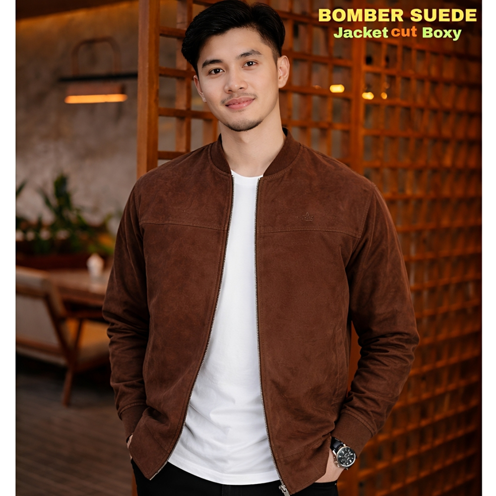 Jacket Bomber Kulit Suede Pria Unisex Slimfit