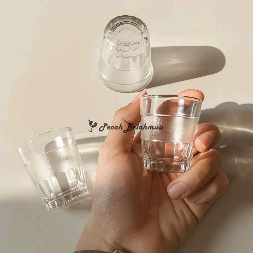 PROMO 1 SET ISI 6 PCS | Gelas Jadul Kecil 50ml | Gelas Jamu Mini | Sloki Motif Embun | Sloki Belimbi