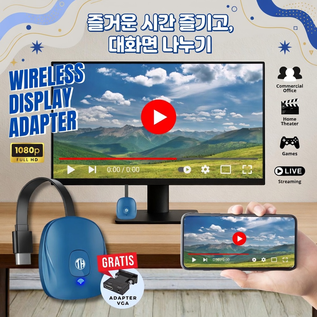 Wireless Display Adapter Miracast Chromecast FHD Dongle TV Rapat Presentasi Lancar Tanpa Ribet Kabel