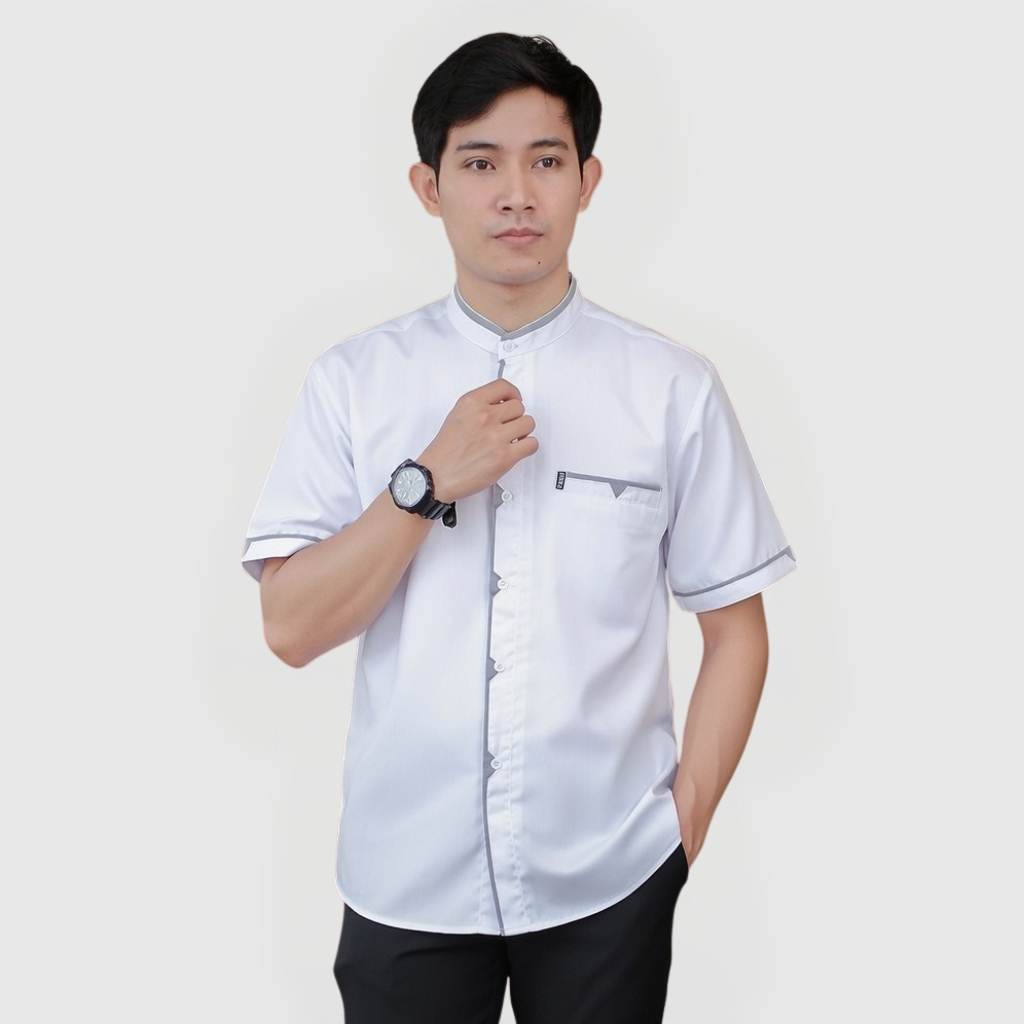 Baju Koko Pria Dewasa Elrumi Lengan Pendek Putih Polos Motif Shaka Terbaru