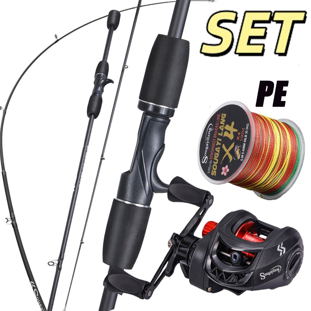 Sougayilang Joran Pancing 1,8m 2 Bagian Set Reel Pancing Karbon dengan Gulungan Logam Rasio Gigi 7,2