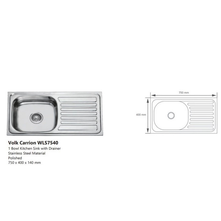 CUCI GUDANG Bak Cuci Piring Volk Carrion WLS7540 / kitchen sink 1 lobang ( TANPA AFUR)