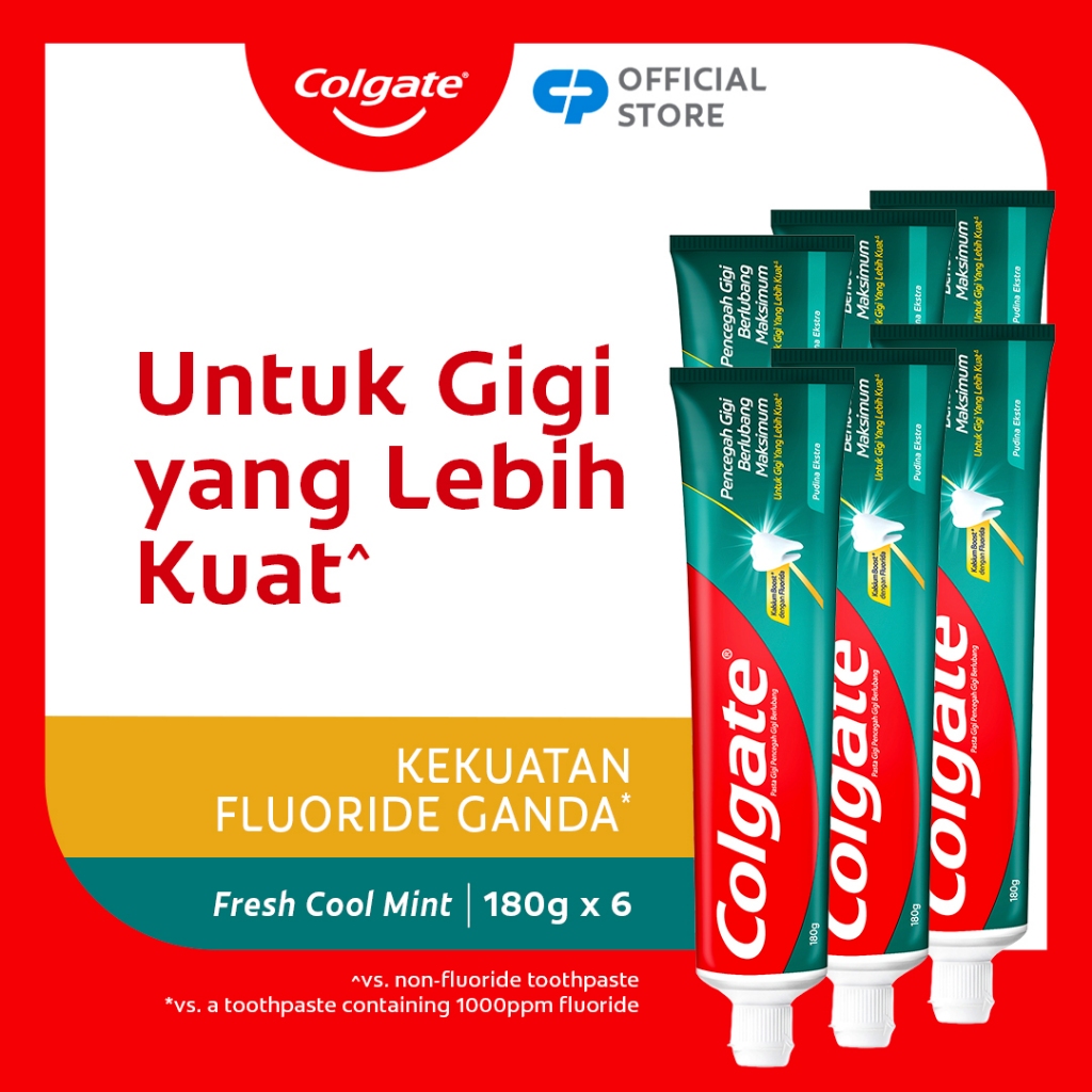 Colgate Maximum Cavity Protection Fresh Cool Mint Toothpaste 180g - Pasta Gigi (6pcs)