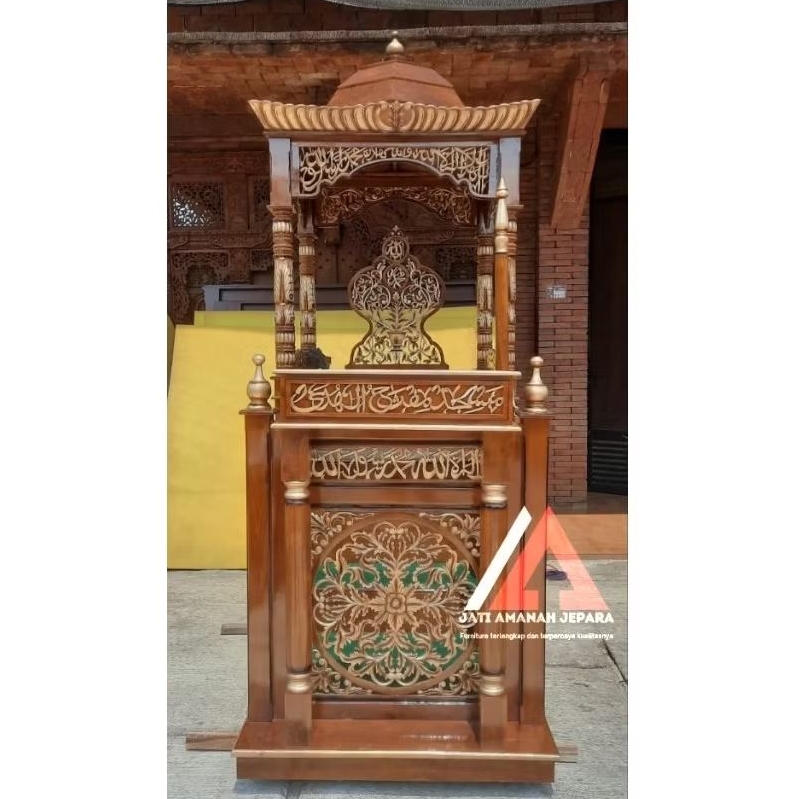 mimbar masjid, mimbar minimalis, mimbar kubah kayu jati, mimbar kayu jati asli, mimbar minimalis, mi