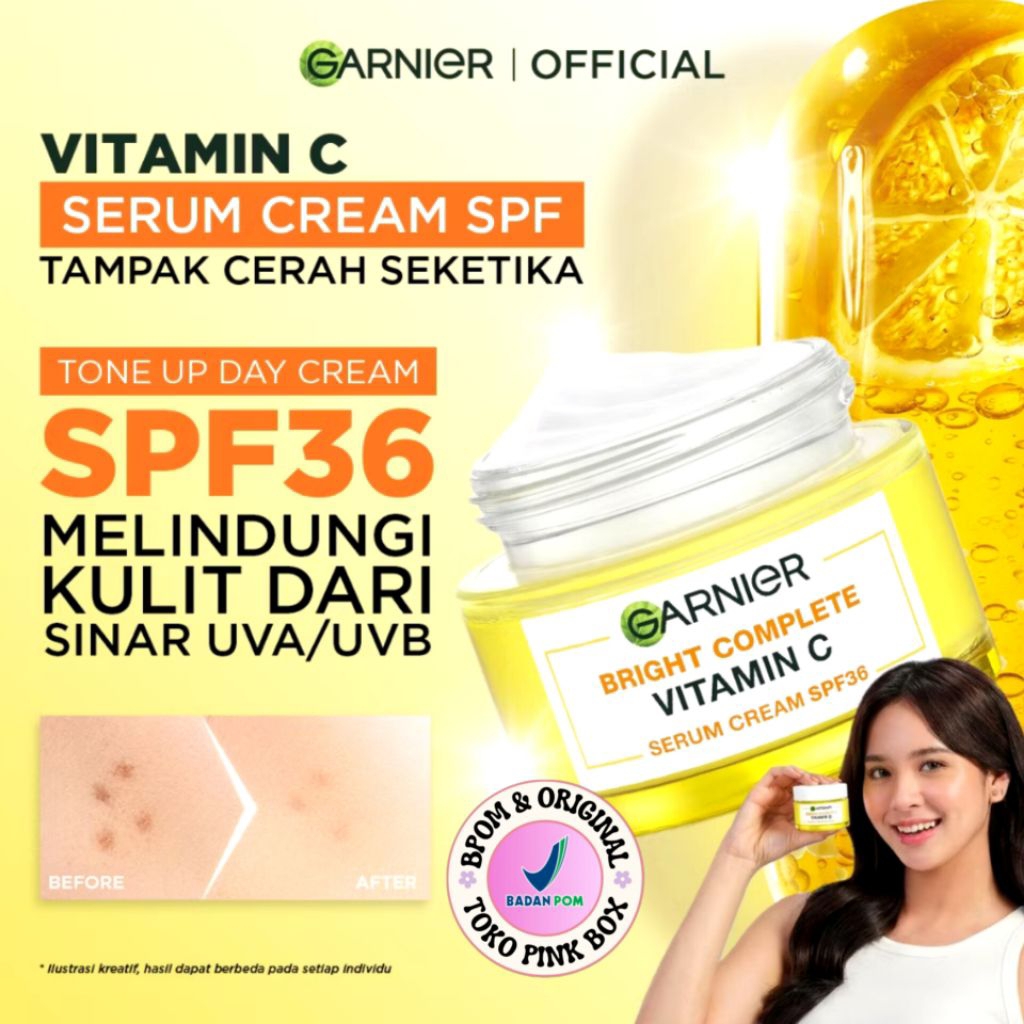 [NEW] GARNIER Bright Complete Vitamin C Brightening Serum Tone Up Day Cream Krim Mencerahkan SPF 36 