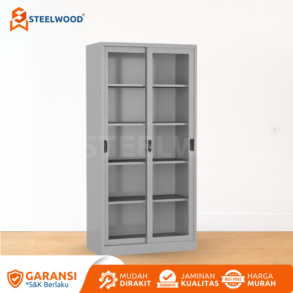 STEELWOOD ||  ALMARI SLIDING KACA 2 PINTU/LEMARI ARSIP BERKAS/ALMARI BESI/LEMARI SERBAGUNA