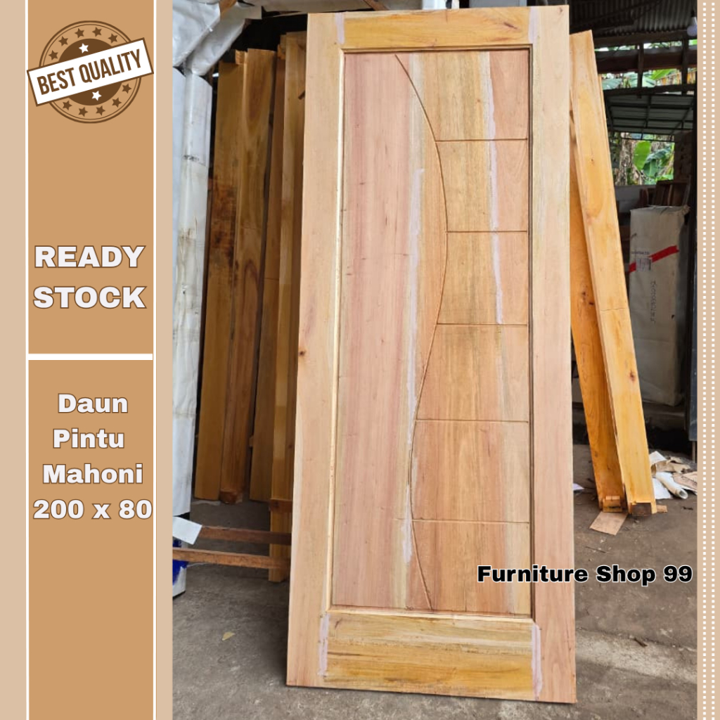 Ready Stock Daun Pintu Kayu Mahoni 200x80 cm Solid Pintu Rumah Minimalis Siap Pasang