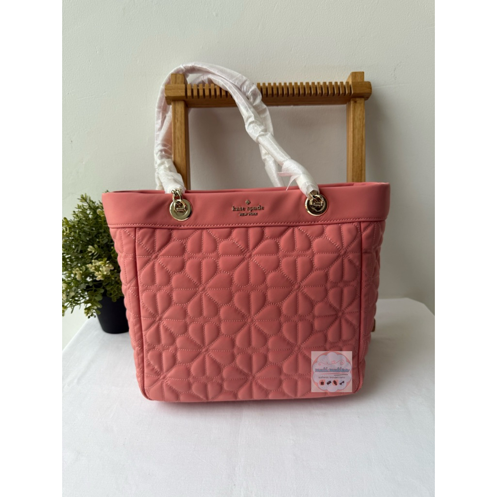 Flower Spade Quilted Medium Tote Terracotta