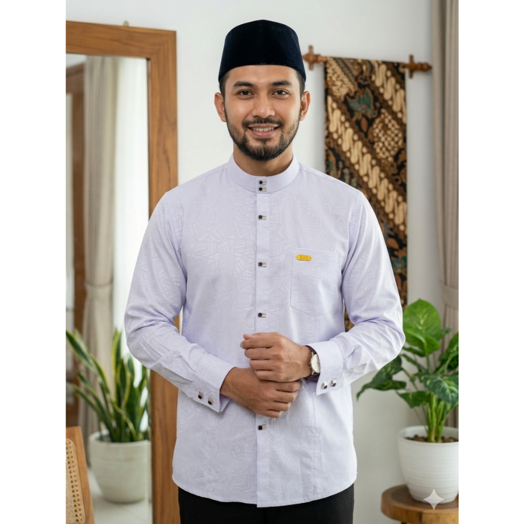 Baju Koko kemko Sultan Premium Lengan Panjang Putih Motif Emboss Etnik Elegan