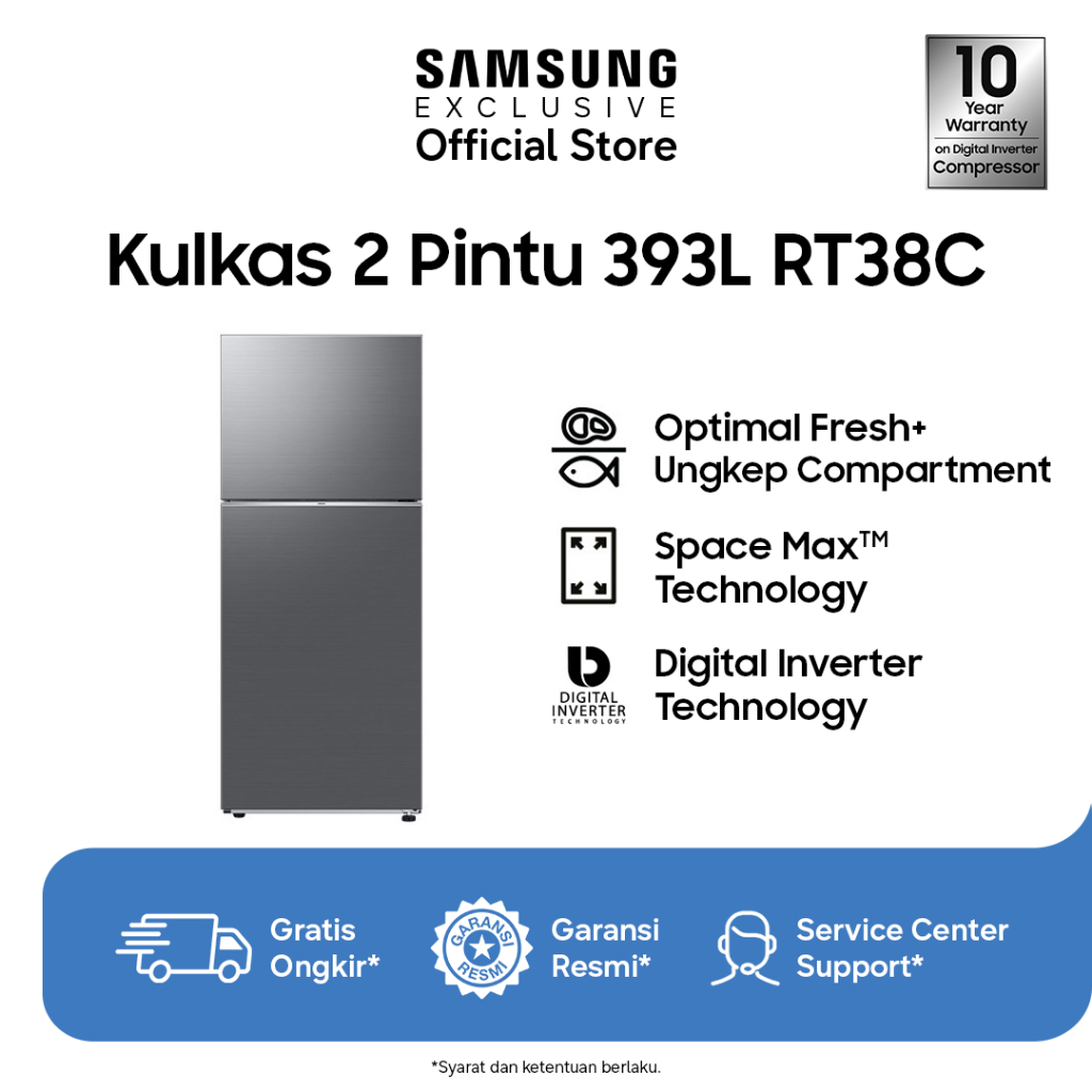 Samsung Kulkas 2 Pintu 393L | Optimal Fresh+ Ungkep Compartment | SpaceMax™ | RT38CG6420S9SE