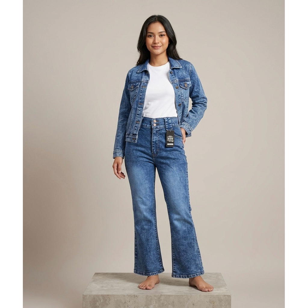 Celana Cutbray Jeans,Highwaist Cutbray Jeans Premium,Cutbray Jeans Highwaist Snow Biru Spray