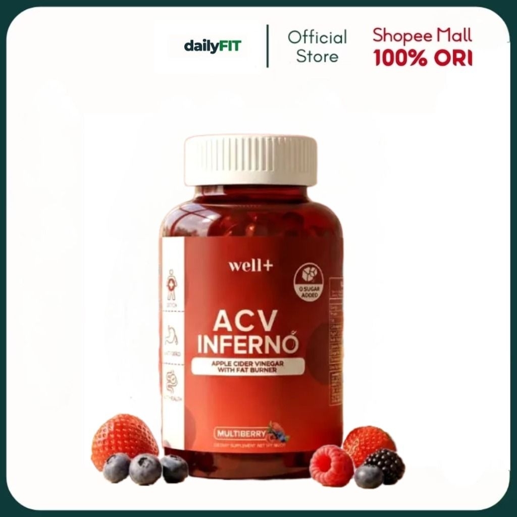 Well+ ACV Inferno Apple Cider Vinegar Gummies 60's Multiberry - Suplemen Diet Fat Burner & Metabolis