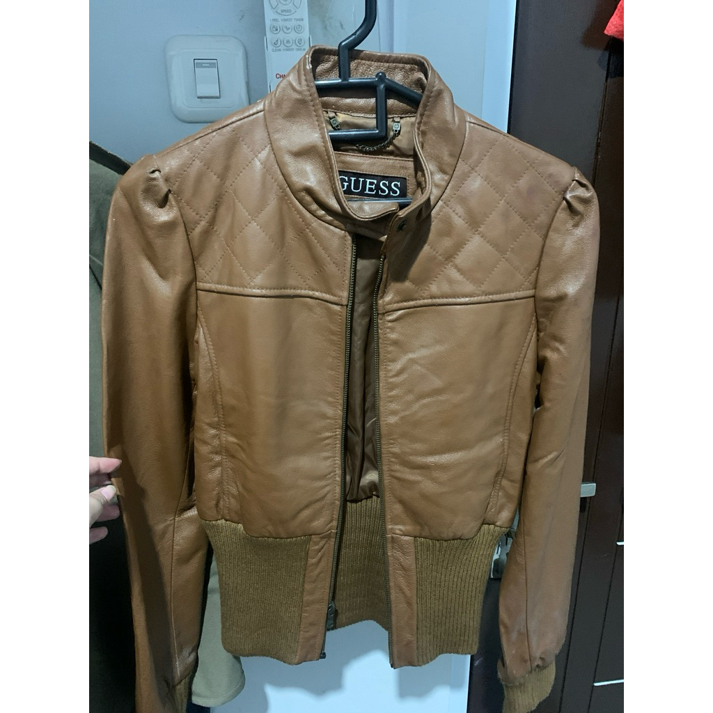 Jacket Leather Women Warna Brown Kulit