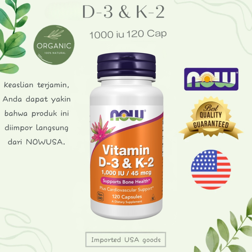 Now Vitamin D-3 1000IU K-2 45mcg K2 / Vitamin D3 K2 120 Capsules