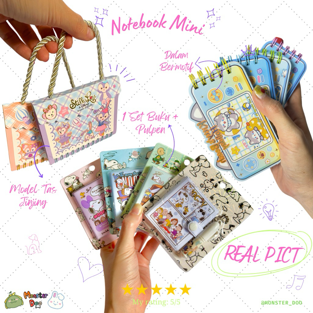 Buku Catatan Mini Kitty Beach Holiday | Notebook Kecil Snoopy Aesthetic Lucu | Untuk Catatan sehari-