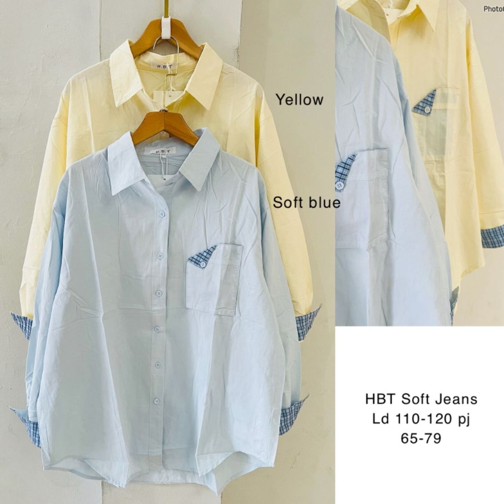 Real pic ORIGINAL dan TERMURAH Kemeja Oversize Soft Jeans PREMIUM Butik / kemeja Jumbo Jeans PREMIUM