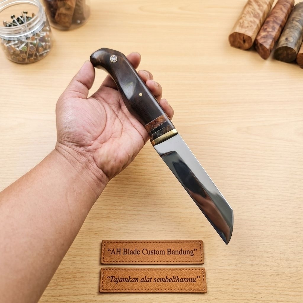 Pisau Daging Alat Potong Baja Bohler Super Tajam Kayu Ebony