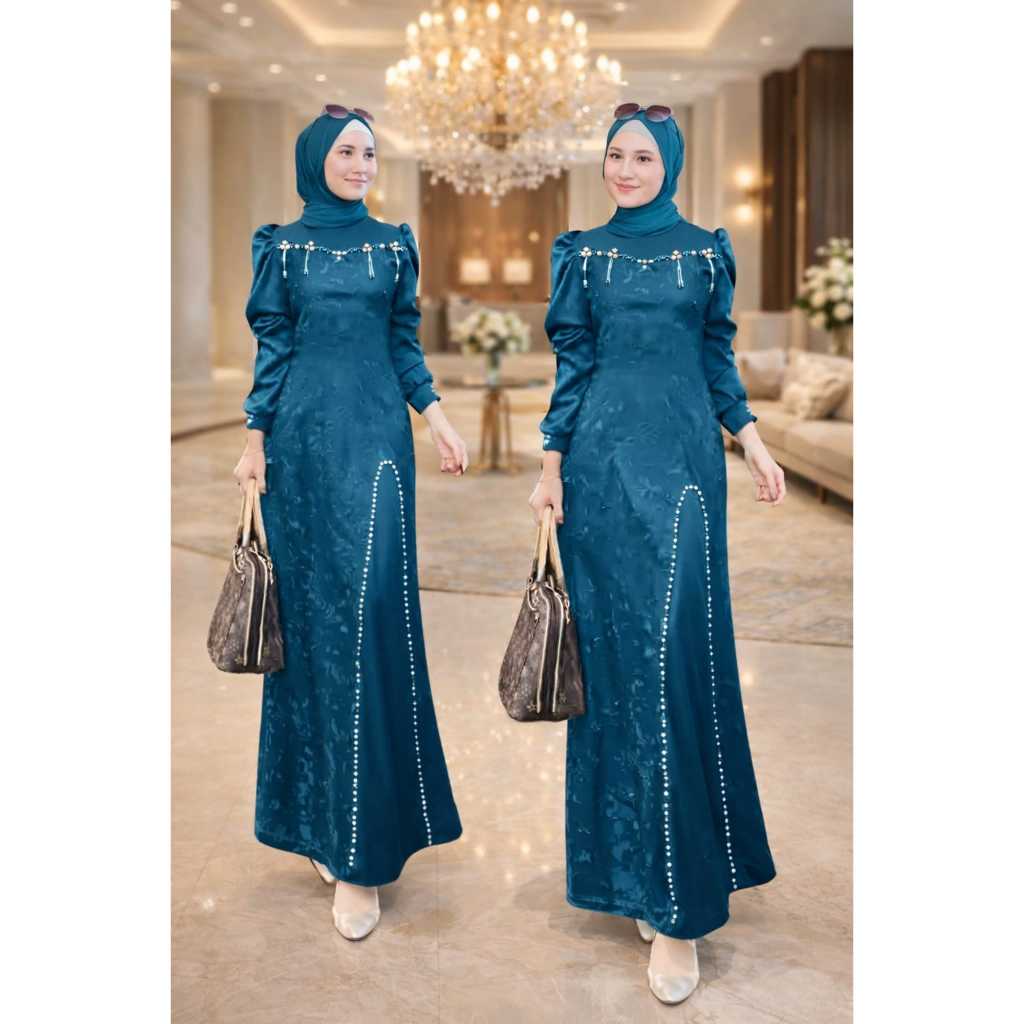 Gamis dewasa terbaru remaja kekinian Satin pesta kondangan mutiara mewah satin Agatha AGT