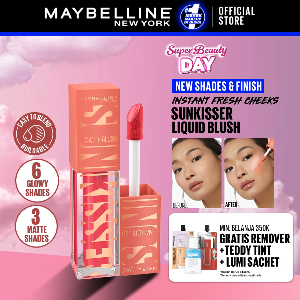MAYBELLINE OFFICIAL Sunkisser Liquid Blush 5.4mL Instant Fresh Cheeks Glow Matte Cream Blush Liquid 