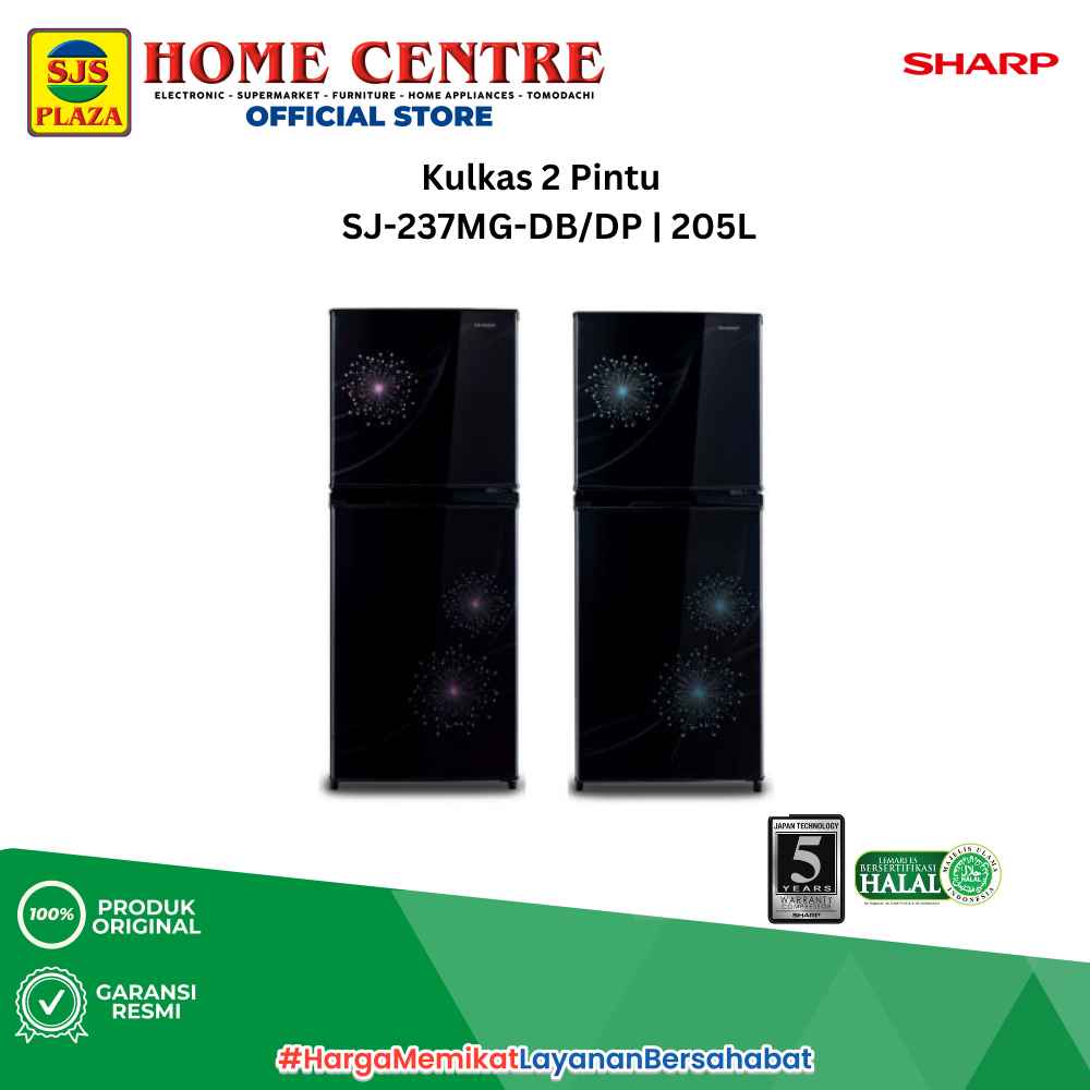 Sharp Kulkas 2 pintu SJ-237MG-DP/DB Shine Magneglass