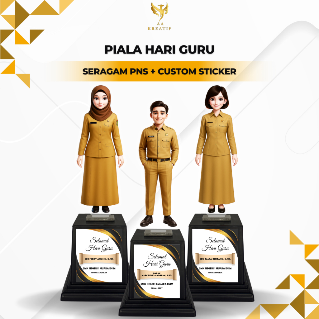 Piala Akrilik Guru TK SD SMP - Trophy ASN / PNS / KORPRI - Custom Stiker Souvenir Baju Coklat