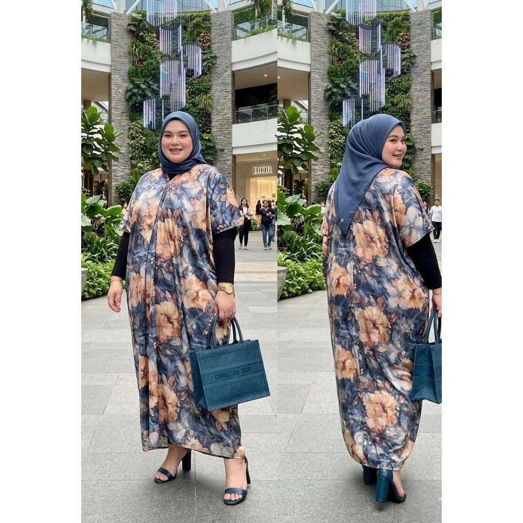 Gamis Jumbo Viral Wanita Motif Bunga Premium | LD Besar Silk Adem | Dress Big Size Elegan Murah