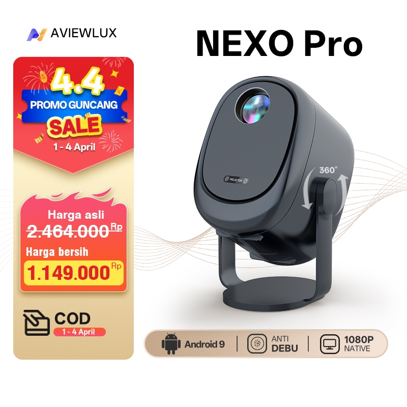 AVIEWLUX NEXO Pro Smart Proyektor LCD - Android TV 9 - 500 ANSI Support 4K - Auto Focus & Keystone -