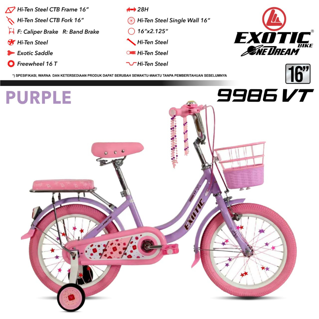 sepeda keranjang anak perempuan 16 inch exotic 9986 vt