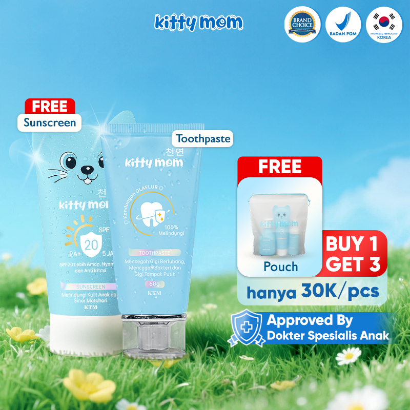 [BUY 1 GET 3] Kitty Mom Baby Kids Skincare | Paket Perawatan Gigi & Kulit Anak | Pasta Gigi bayi Pen