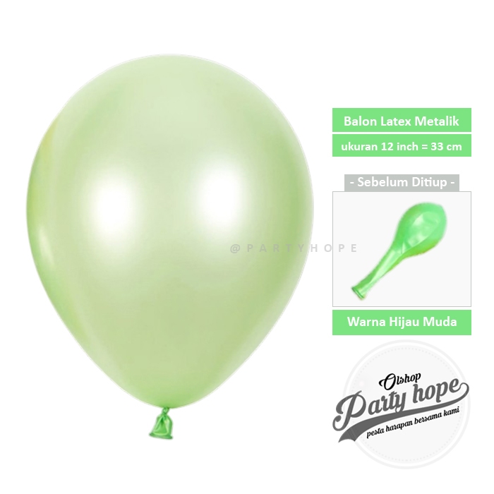Balon Metalik Hijau Muda / Balon Latex Dekorasi Warna Hijau Muda / Balon Metalik 12 Inch