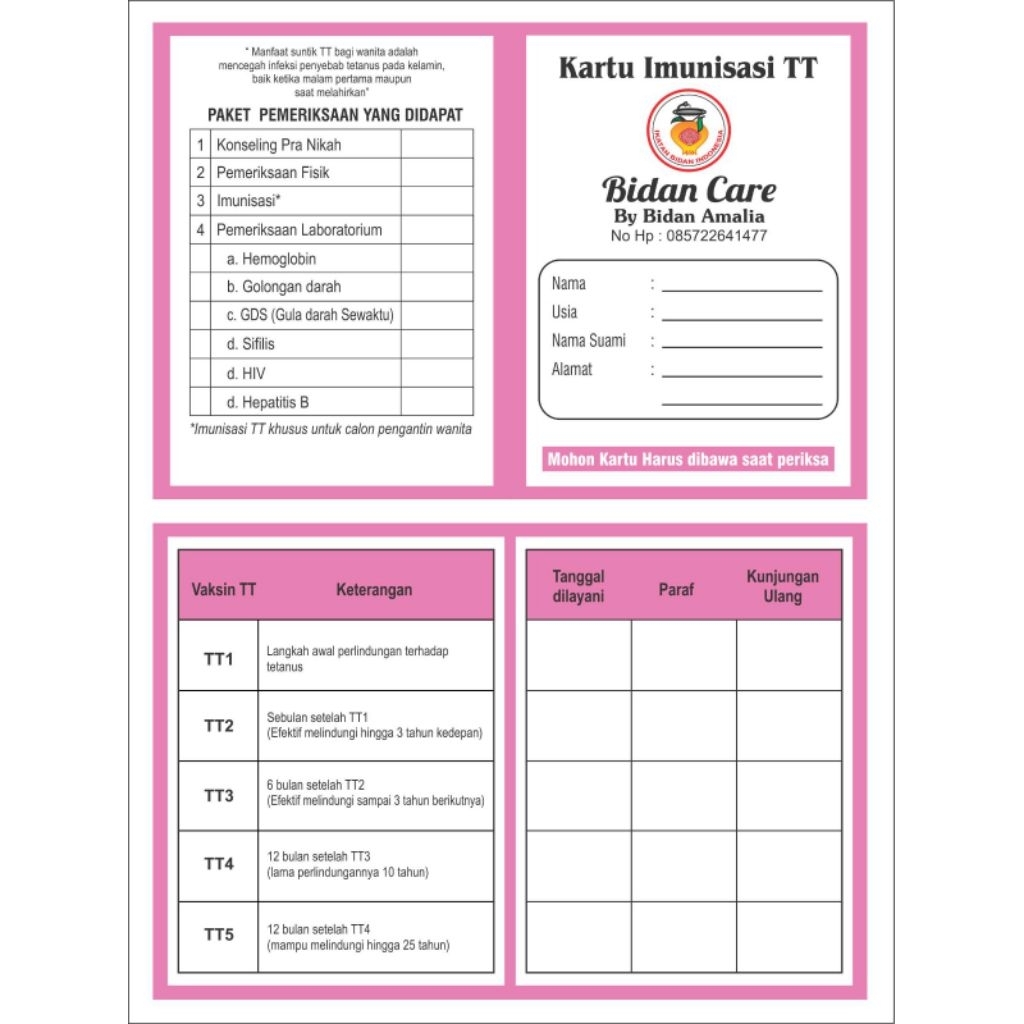Kartu Imunisasi TT Custom