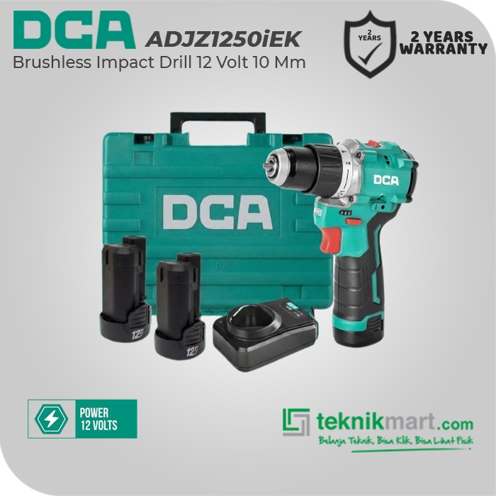 DCA Brushless Impact Drill / Bor Impact Baterai 12Volt 10Mm ADJZ1250iEK (FULL SET)