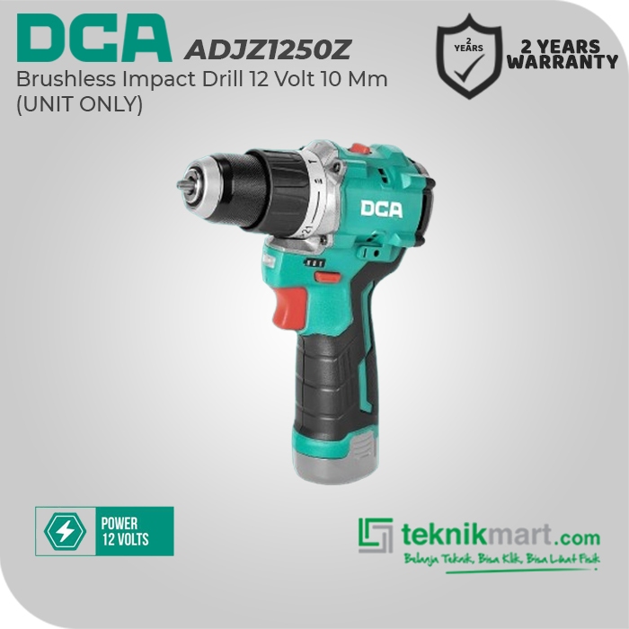DCA Brushless Impact Drill / Bor Impact Baterai 12Volt 10Mm ADJZ1250Z (UNIT ONLY)