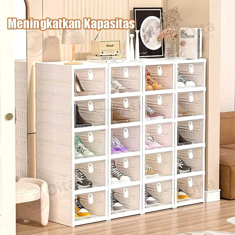 Kotak Sepatu Transparan Susun Model Laci / Rak Plastik Sepatu Multifungsi