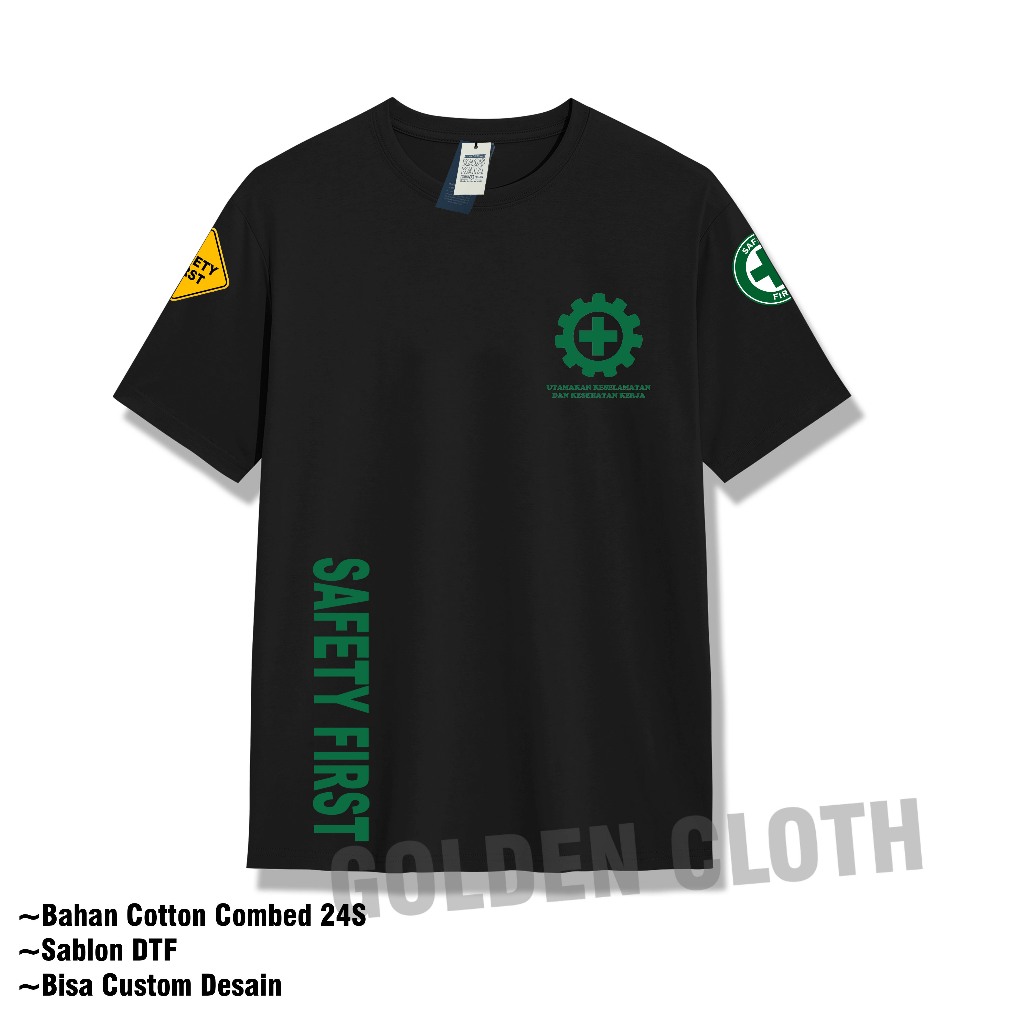 Kaos Kerja Safety First Lengan Pendek Baju K3 Safety Bahan Katun 24S