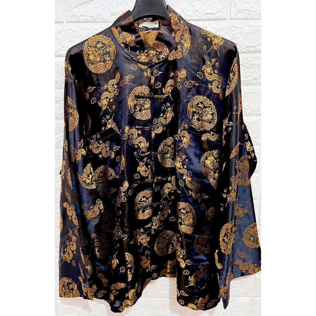ATASAN CHEONGSAM SATIN PRIA NAGA GOLD