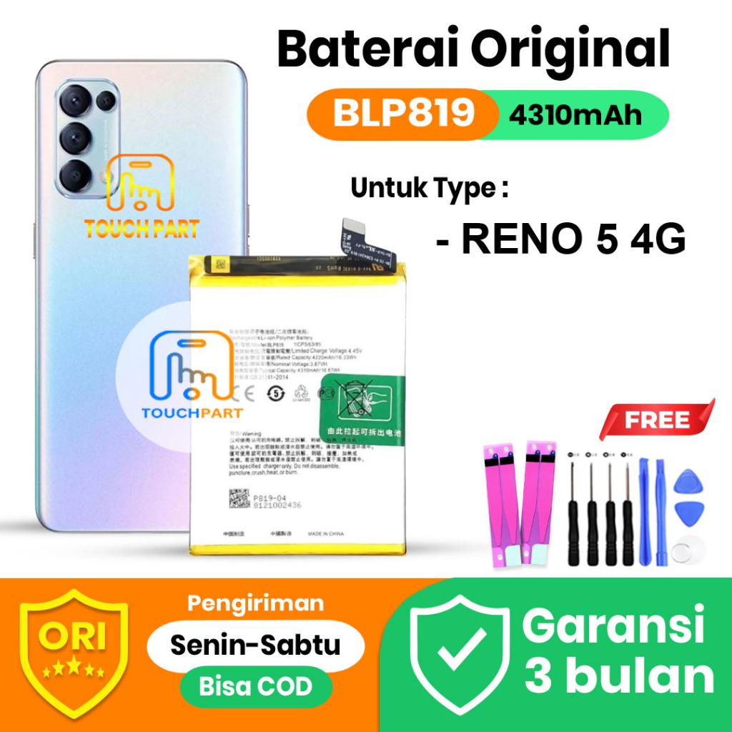 Baterai Batre Reno 5 4G / BLP819 / 4310mAh Original Cod